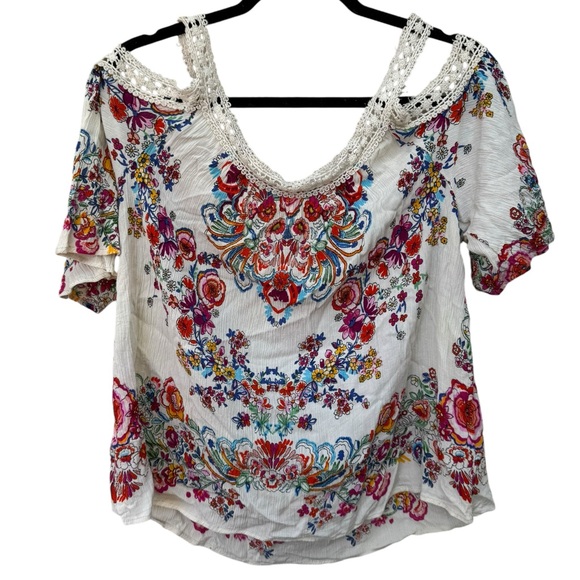 Bila Tops - Bila Bright Colored Cold Shouldered Top size Large